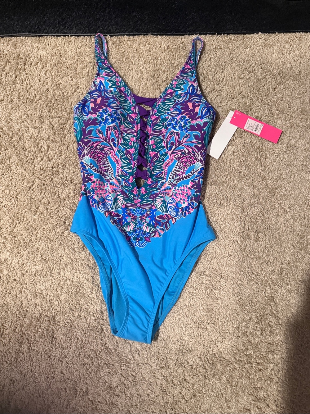 Lilly Pulitzer Blue One-Piece with Purple & Pink Floral Print